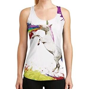 Beloved Shirts Unicorn Pooping Vomiting Rainbows Graphic Tank Funny Unisex Sz XL